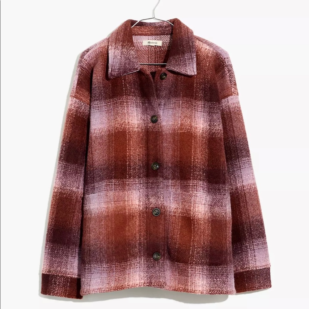 SOLD Madewell Brushed Plaid Knit Shirt Jacket Faded Fig XS Shacket
